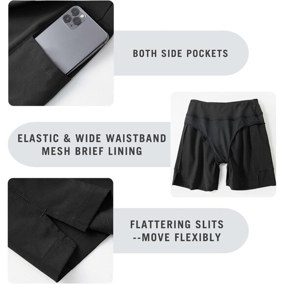 🆕Women's Black Polyester Quick Dry High Waisted Swim Board Shorts UPF 50+ Liner - Picture 4 of 7